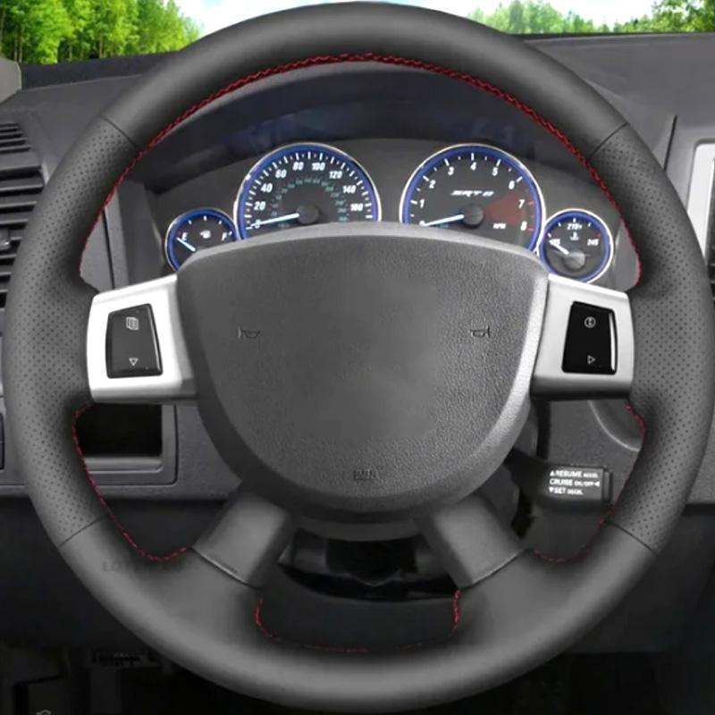 AFR1 Customized Car Steering Wheel Cover for Jeep Grand Cherokee WK Commander XK 2006-2010 Hand-Stitch Leather&Carbon Fiber Interior