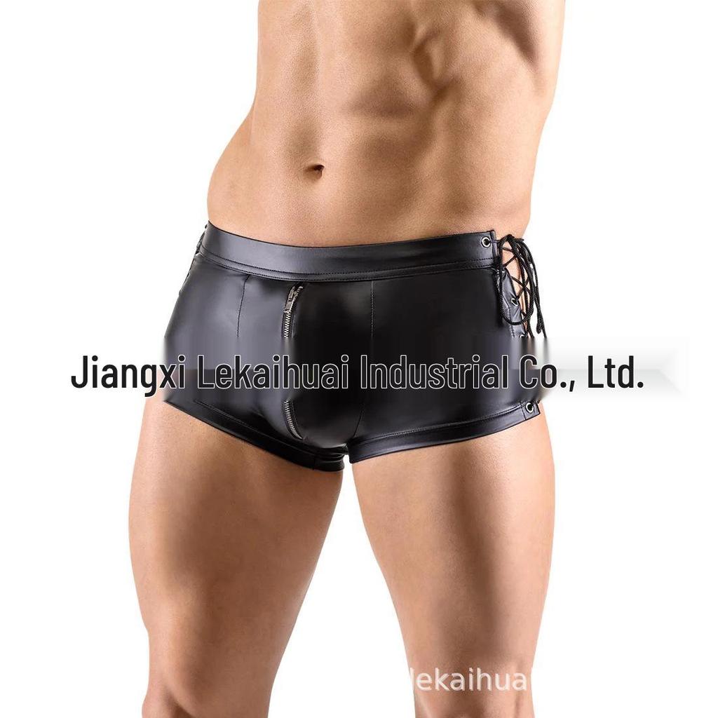 Cross-Border Men's Fetish Patent Leather Boxer Briefs Stage Costume