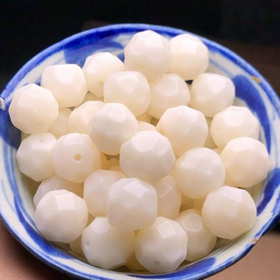 Carved White Jade Hexagonal Pink Gold Bodhi Bowl DIY Accessory