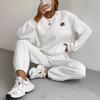 Ladies' Autumn and Winter Solid Color Jacquard Long Sleeved Casual Round Neck Sweatshirt and Pants Set