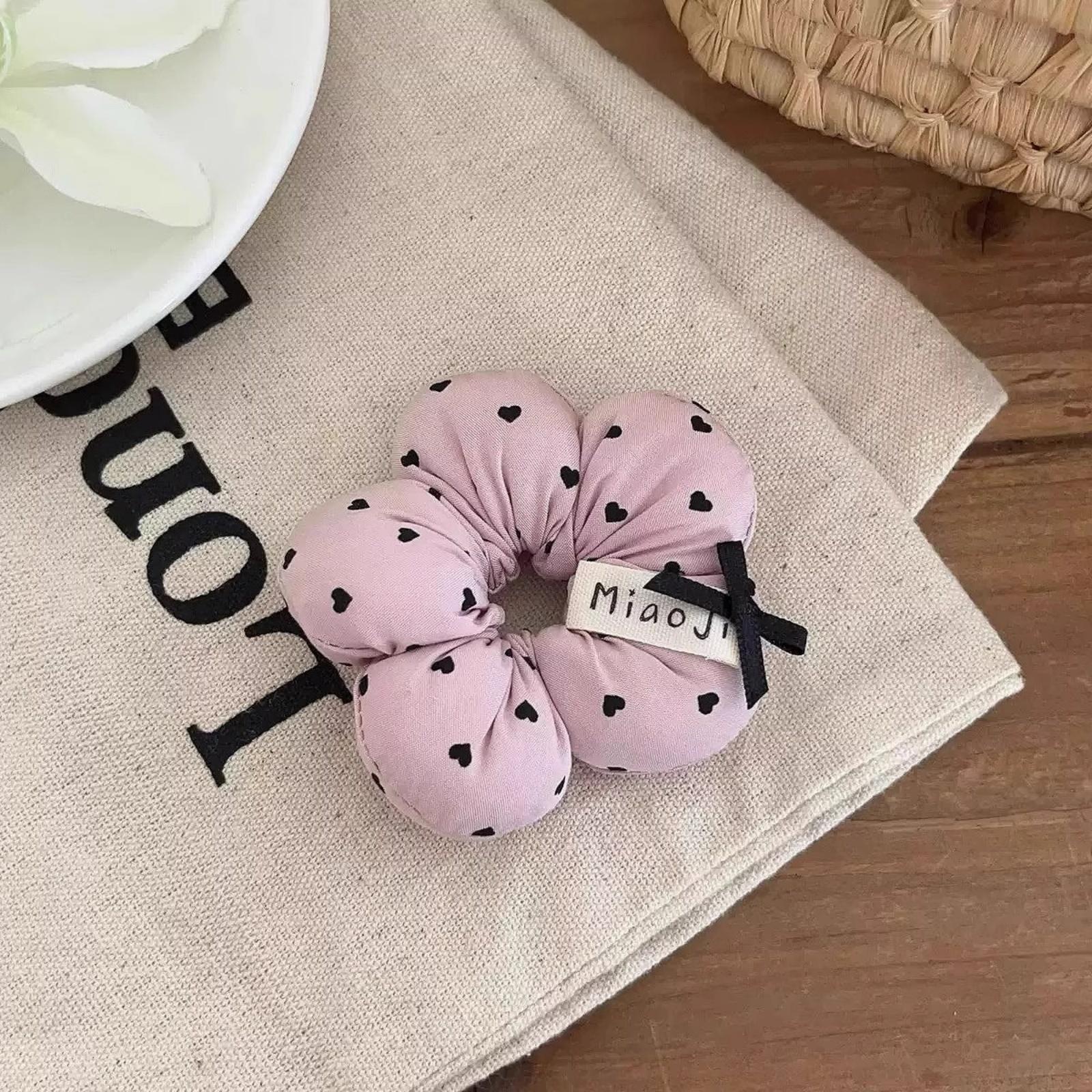 1PC Cute Flower - Shaped Hair Scrunchies for Kids, Heart - Printed Elastic Hair Ties, Sweet Hair Accessories for Girls розовый