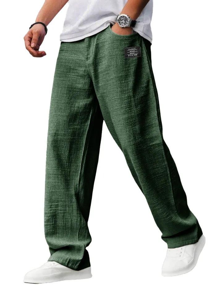 2026 Fashionable Men's Cotton Linen Casual Pants - Thin, Loose, Summer/Autumn Design with Logo