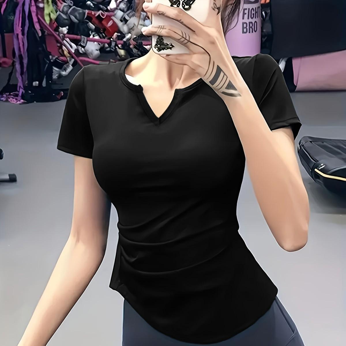 

Women s Breathable Slim Fit V-Neck Sports T-Shirt 4XL чорний