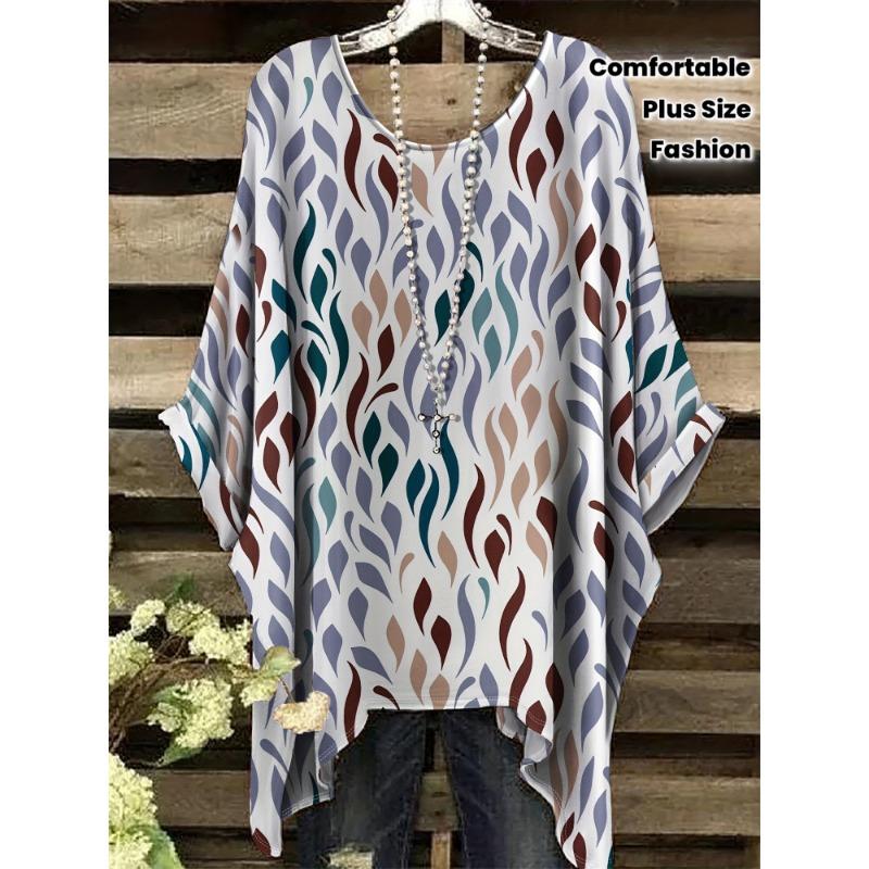 

Printed fashion new short-sleeved large size T-shirt abstract geometric leaf pattern printed round neck T-shirt 1XL