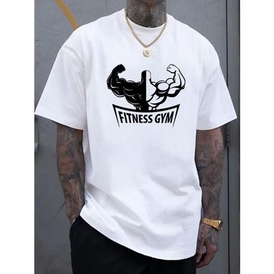 European Size Men's New Fashion Gym Design Print Casual Short Sleeve Summer Cool, Stylish Versatile, Comfortable Summer Men's Casual Short Sleeve