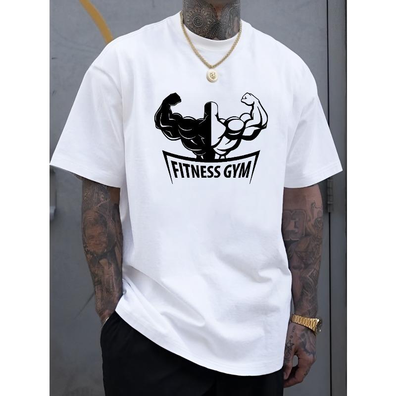 European Size Men s New Fashion Gym Design Print Casual Short Sleeve Summer Cool, Stylish Versatile, Comfortable Summer Men s Casual Short Sleeve S белый