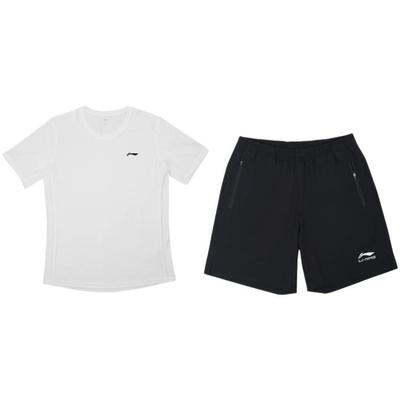 Li Ning Logo Round Neck Short Sleeve T-Shirt Quick Dry Thin Shorts Casual Sports Set Men Sets YTST073-4+YKST035-5