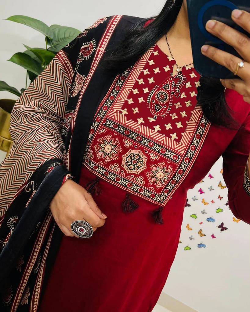 Party Wear Designer Cotton Kurti Pant Dupatta Set Indian Pakistani Party Wear Salwar Suit