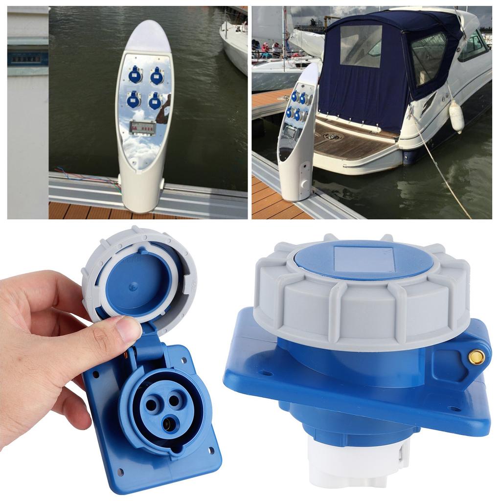 Boat Shore Power Socket with Gasket IP67 Waterproof 16A 220‑250V For Yacht RV Motorhome  Outlet Power Socket RV Socket