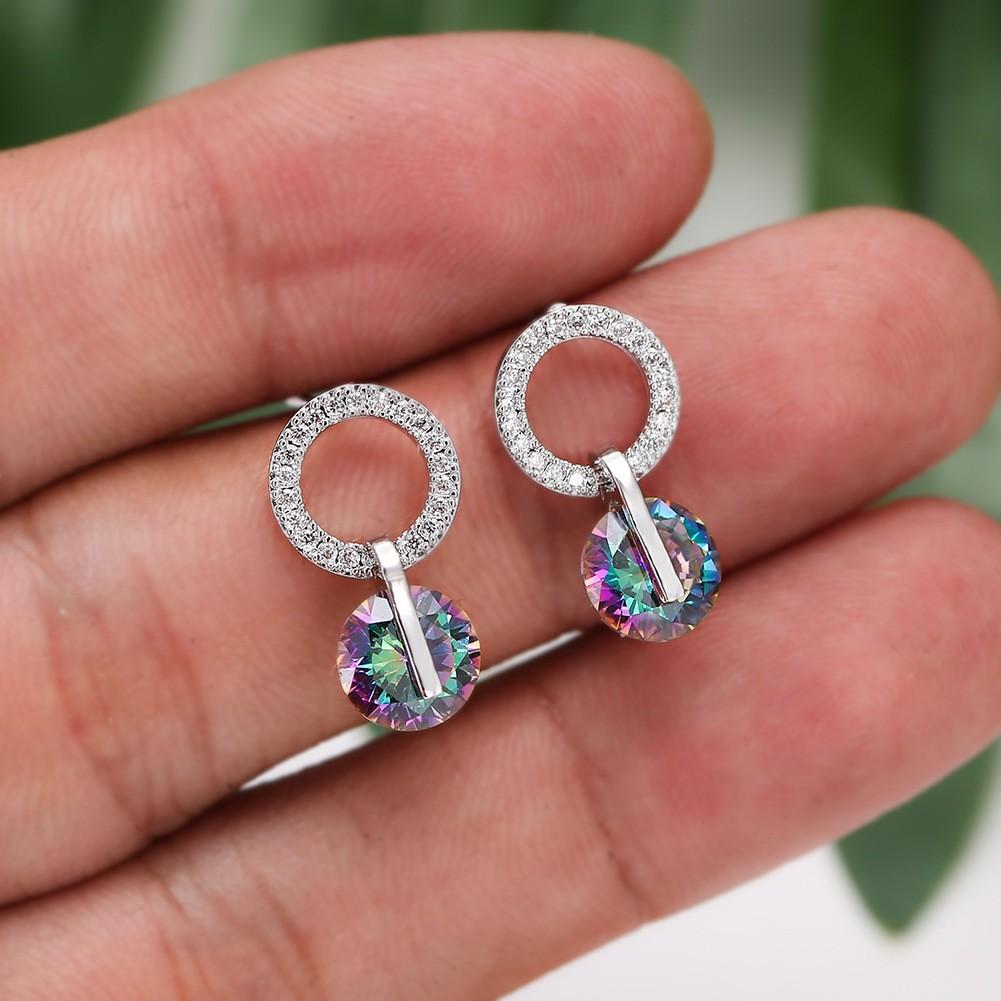Round Diamond Zircon Korean Style Earrings for Women Simple and Niche Accessories