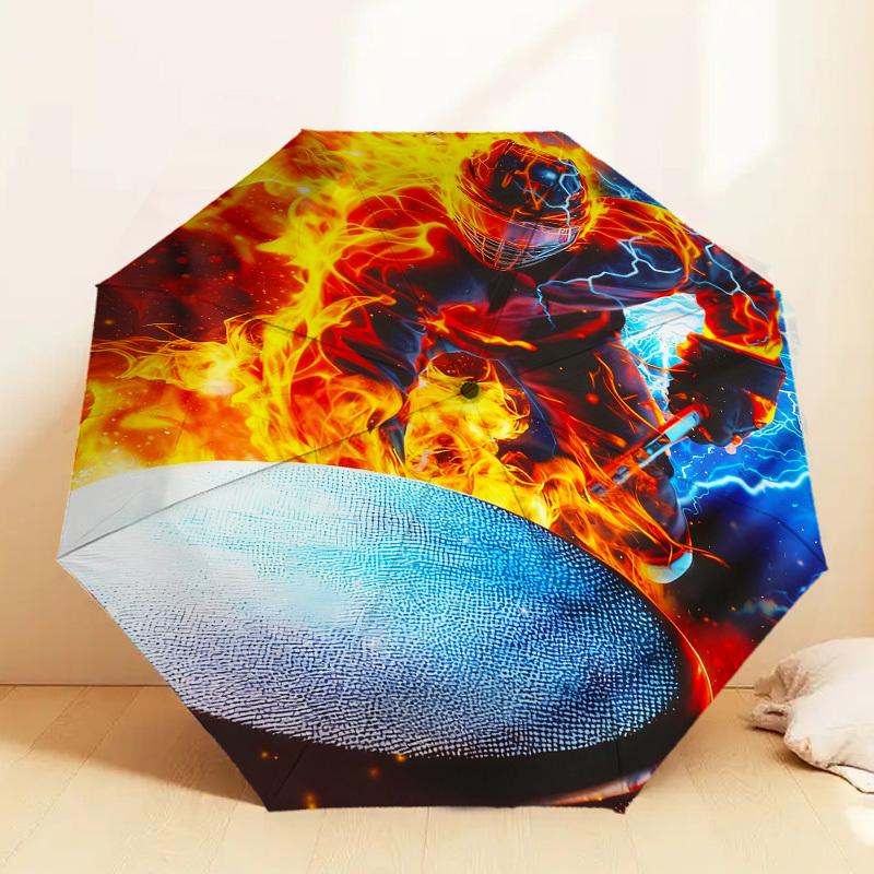 1pc Fire Hockey Pattern Umbrella Design Automatic Opening and Closing Umbrella, High-quality Travel Umbrella, c1128020