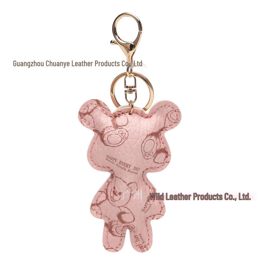 Schlüsselanhänger aus PU-Leder im koreanischen Stil mit 3D-Teddybär - Stilvoller Taschenanhänger
