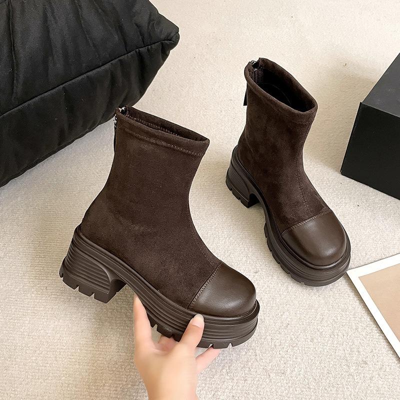 Women Suede Modern Ankle Boots Plush Mid Heels Shoes Winter  Trend Office Chunky Shoes Fashion Walking Non Slip Botas Mujer