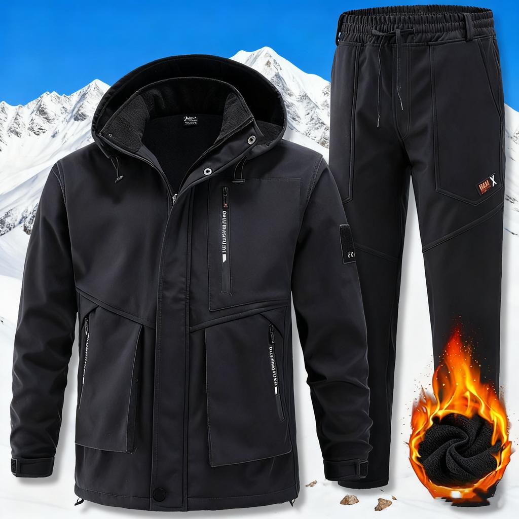 Men's Snow Thickened Sports Suit Plus Size Sports Warm Jacket + Pants Two-piece Set