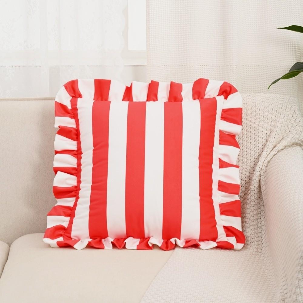 Striped Pillow Case Lotus Leaf Skirt Edge Bedding Pillow Cover  Bedroom Living Room