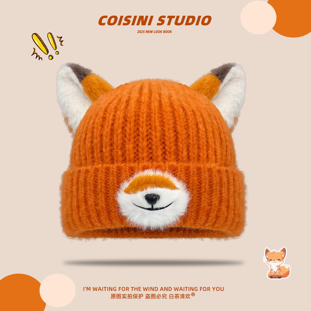 Fashionable Knitted Cap Adorable Fox Nick Anime Cartoon designed for Children Warm plus Versatile in Fall plus Cold Season Show Off Facial Tiny