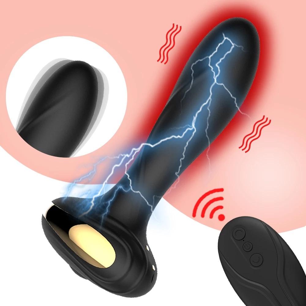 Anal Vibrator Wireless Remote Control Electric Shock Prostate Massager Huge Dildo Big Butt Plug For Men