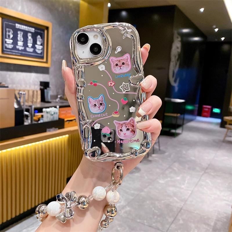 Three Dimensional Waves Using Apple IPhone 14 Plating Mirror Flash Drill Cat Stand Soft Shell Apple XR11 Bracelet