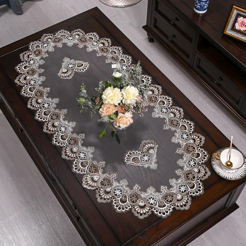 Tea Table Cover Oval Table Dining Tablecloth Europe Embroidered Flower Fabric Living Room Coffee Table Placemat Home Decoration