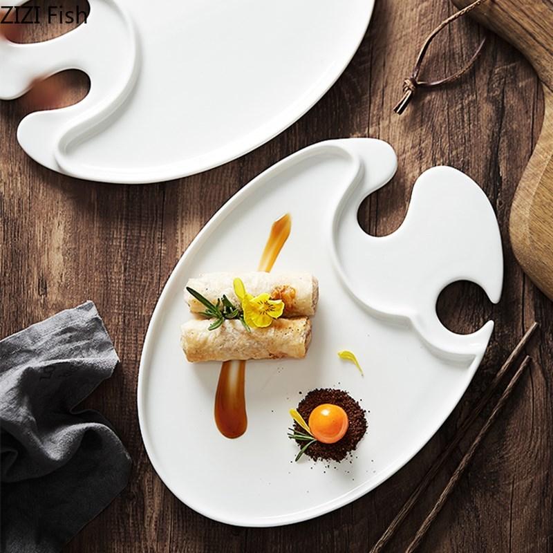 Irregular Shape Ceramic Plate Japanese Kitchen Sushi Plate Restaurant White Porcelain Dinner Plate Home Kitchen Accessories