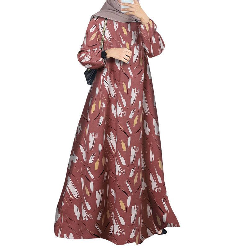 Plus Size Women's New Autumn Fashion Print Long Sleeved Crew Neck Dress