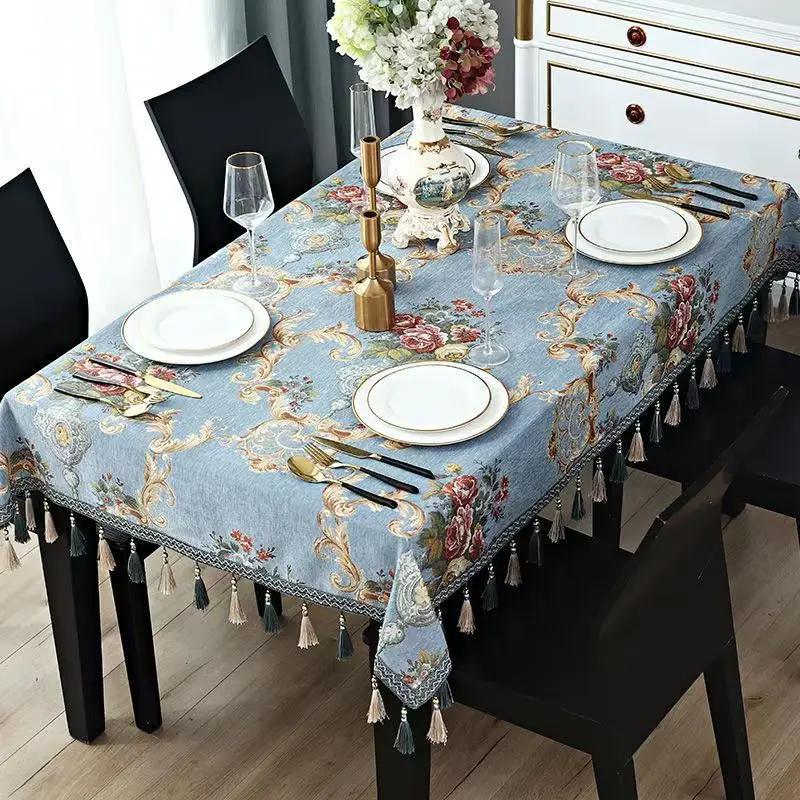 European Embroidery Lace Tablecloths Floral Printed Tablecloth Rectangular Tassels Table Cover Cloth Wedding Decoration Towel