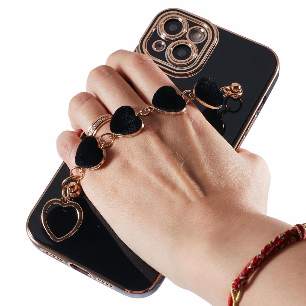 For iPhone 15 Plus Shockproof Case Electroplating TPU Phone Cover with Strap