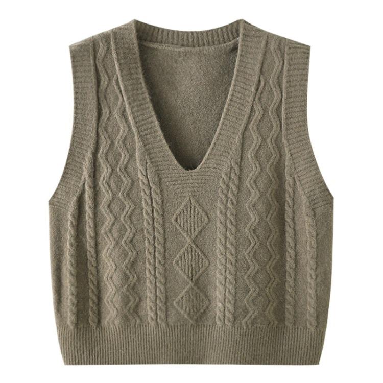 2024 Autumn/Winter College Style V-Neck Knitted Pullover Vest for Women