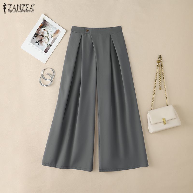 ZANZEA Lässige, einfarbige, lockere Hose mit weitem Bein für Damen