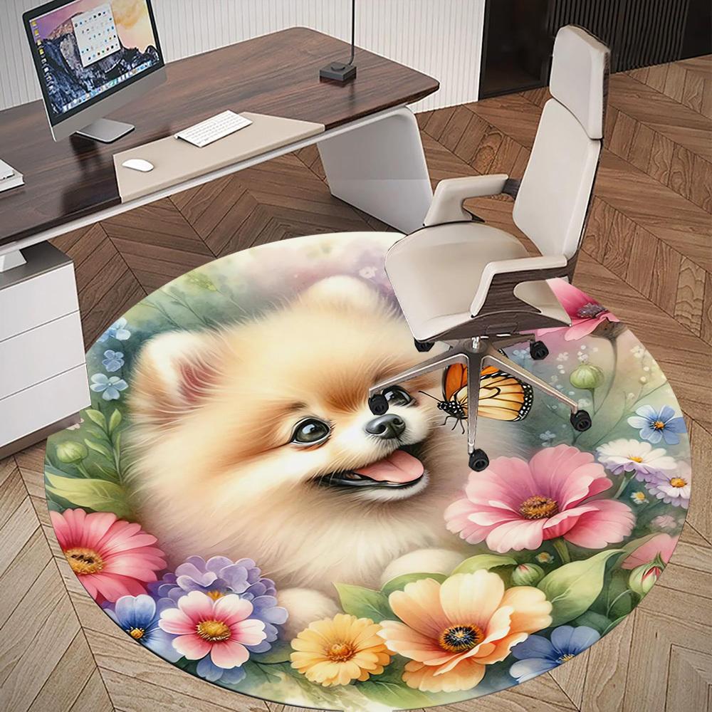 1pc dog flowers butterfly Round Chair mat Area Rug - Non-Slip, Floor Mat for Office, Bedroom, and Indoor Decor c1118157
