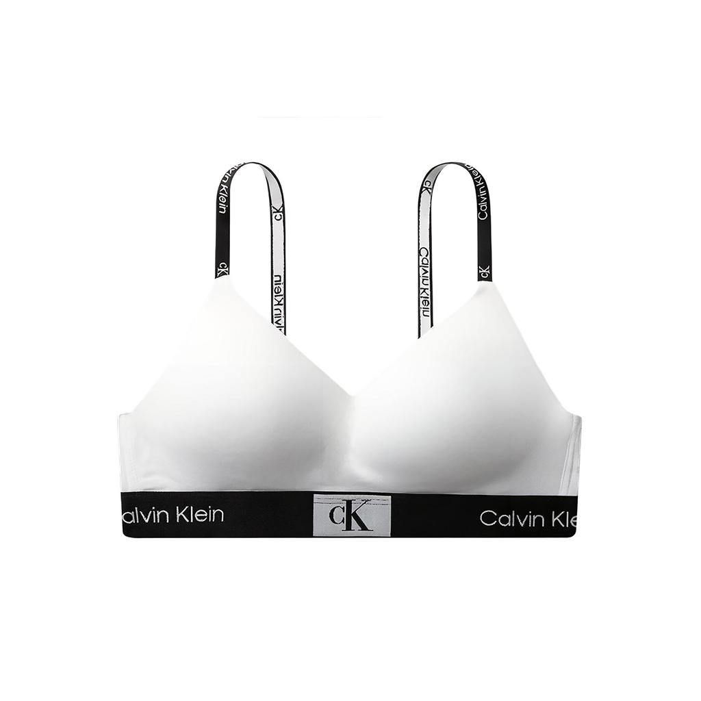 Calvin Klein Ck96 Serie Kleines Quadratisches Buchstabenlogo Besatz Halb Abnehmbarer Schultergurt Kabelloser BH Damenunterwäsche Mondlichtweiß QF7218-100