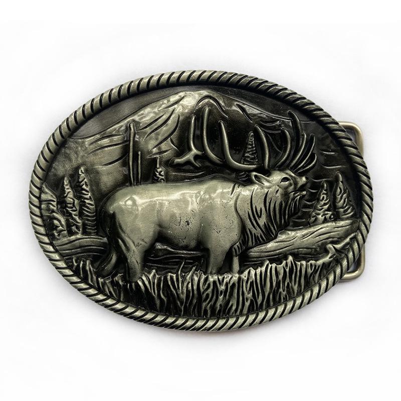 Reindeer Leather Western Cowboy Style Oval Belt Buckle 4.0
