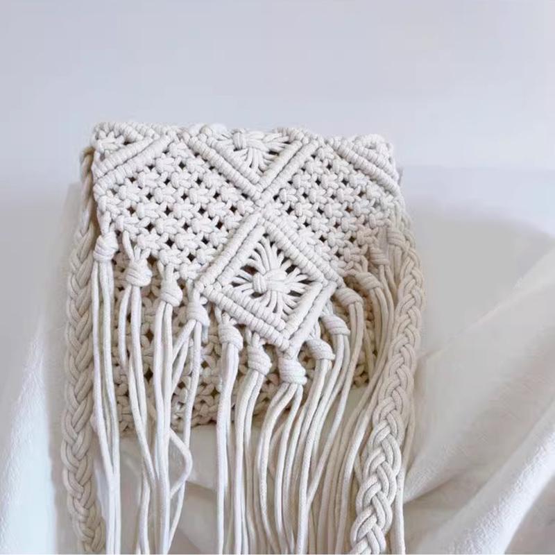 New Casual Handmade Crochet Braid Fringed Bag Women Tassel Knitted Handbag Female Beach Bohemian Shoulder Messenger Bag