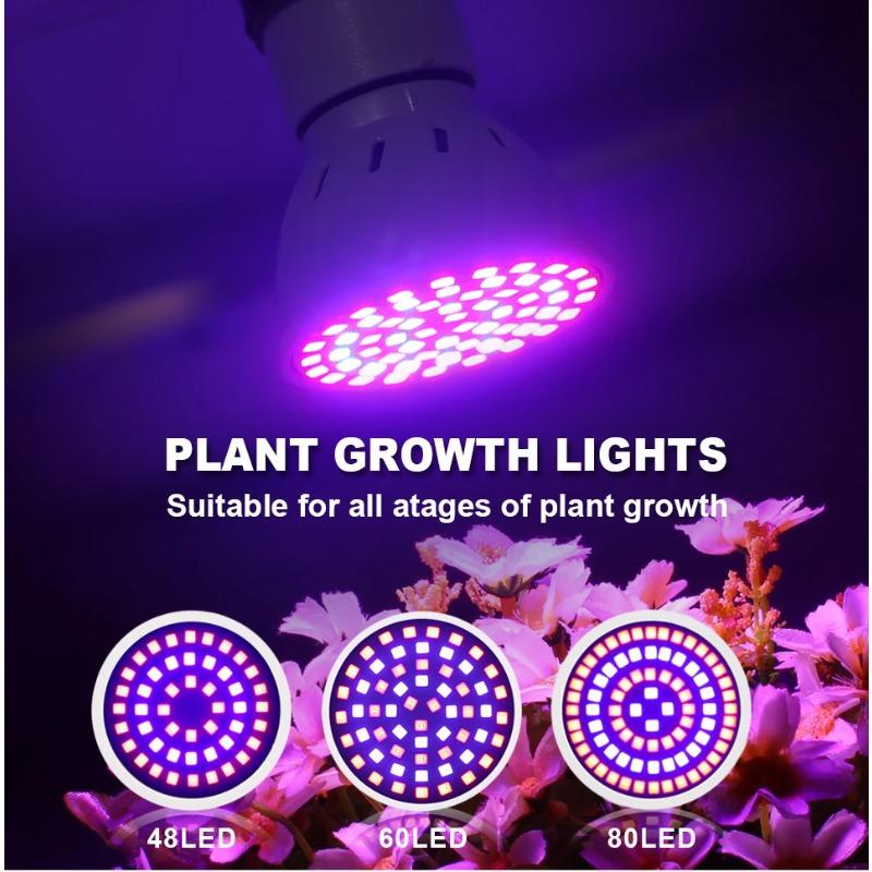 Led Grow Bulb 220V E27 60 80LEDs Full Spectrum LED Plant Greenhouse Hydroponic Growth Light Indoor Plant Phyto Flower Lamp