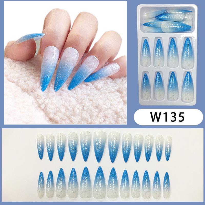 

Синие блестящие градиентные съемные накладные ногти - стиль острой девушки