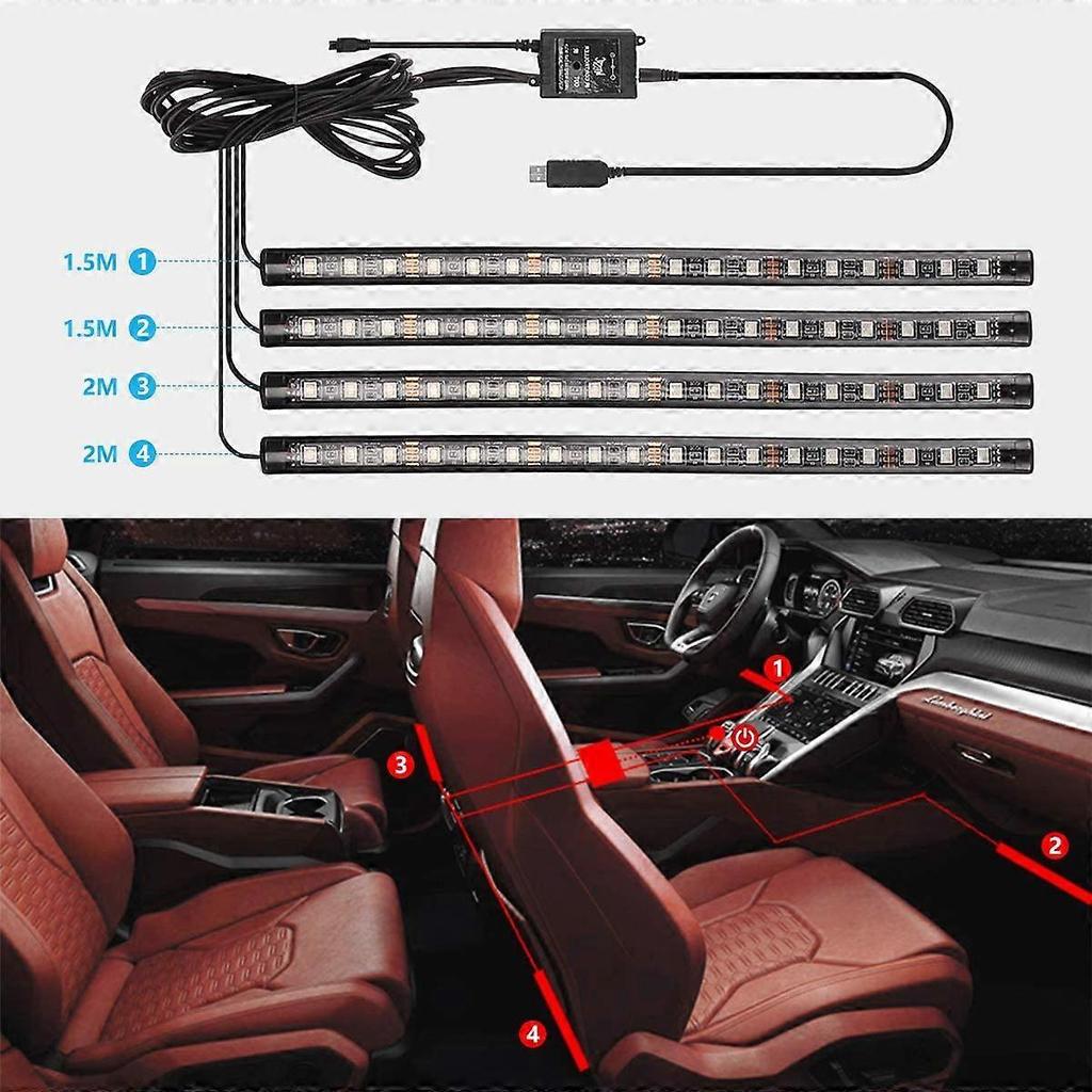 Striscia LED per Interni Auto, 72 LED Luce d'Atmosfera RGB