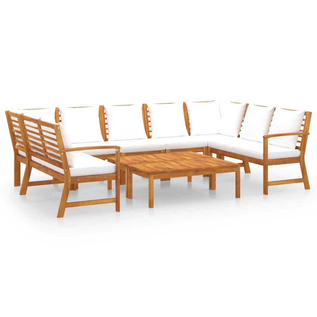 9 Piece Garden Lounge Set with Cream Cushions Solid Acacia Wood