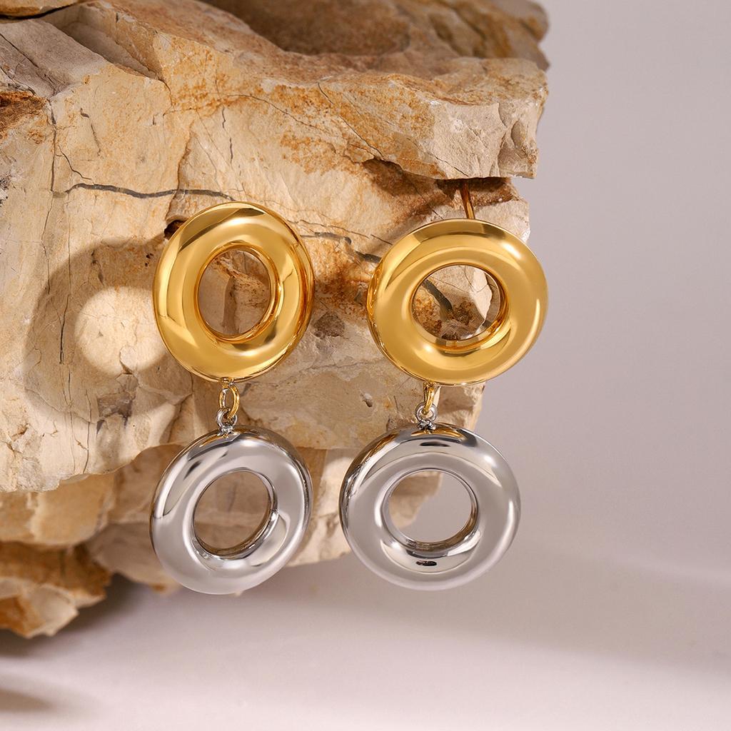 Yori Double Color Creative Statement Circle Stud Earrings Bracelet Women Daily Wear Jewelry Pendientes De Acero Inoxidable
