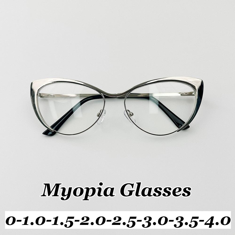 Unisex New Retro Cat Eye Nearsighted Glasses Fashionable Design Metal Frames Luxury HD Blue Light Blocking Nearsighted Glasses