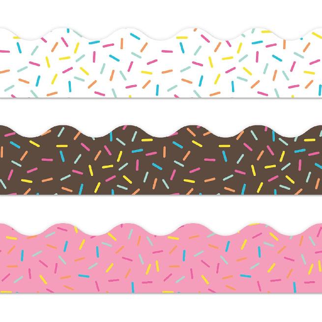 60 шт. Наклейки-бордюры для доски объявлений «Sprinkles» Белый Коричневый Розовый Декоративная окантовка 3 стиля Фигурные наклейки-бордюры для школьной стены Черной доски