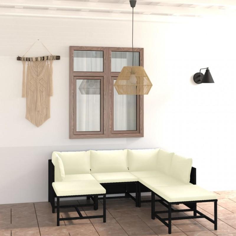 Día y Noche - Día y Noche Set de muebles de jardín 7 pzas y cojines ratán sintético negro