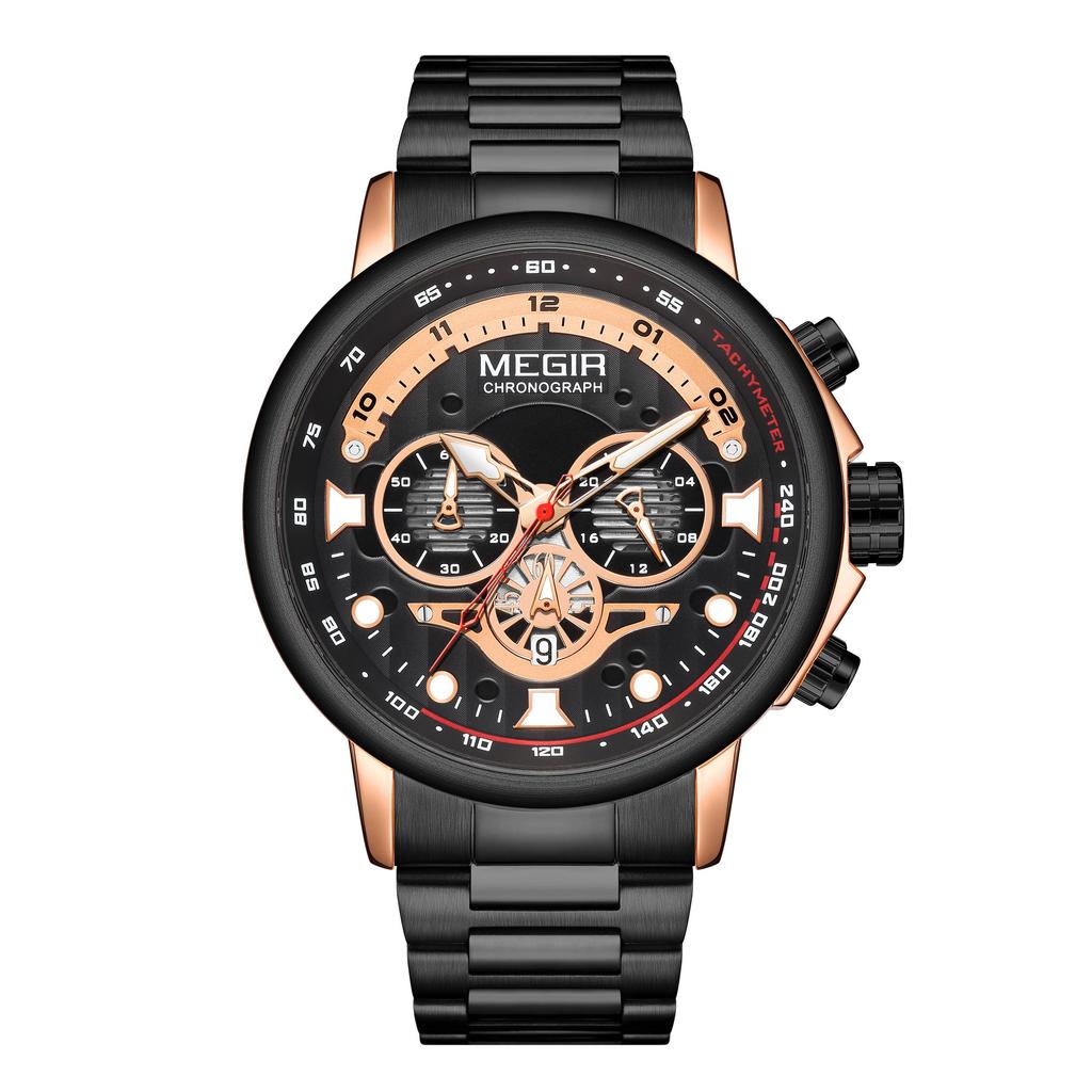 MEGIR 48MM Big Dial Men Watch Luxury Stainless Steel Waterproof Luminous Quartz Chronograph Sport Wristwatch Male Clock Reloj Hombre 2223