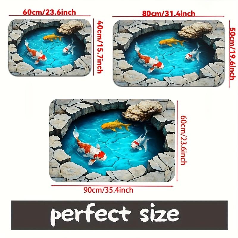 Koi Fish Pond Mat for Bathroom - 3D Water Effect Floor Decor, Zen Garden Inspired Home Accessories Skid resistant carpet