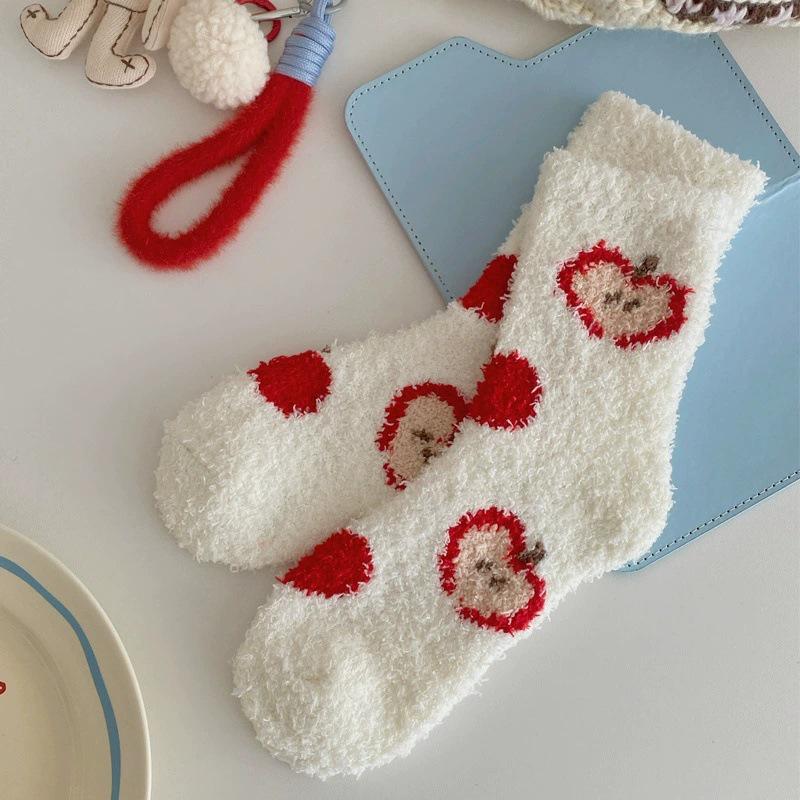 Cozy Plush Coral Velvet Socks: Women's Thick Fluffy Winter Warmers for Home & Sleep