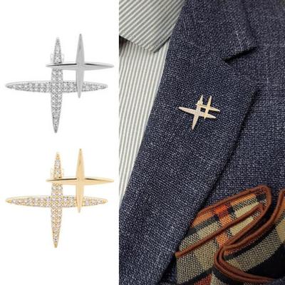 Rhinestone Star Brooch Double Star Lapel Pin Sparkling Star Brooch Pin Fashion Accessory for Men Women Shirts Coats