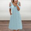 Women's Casual Fashion Solid Color Hollow Short Sleeve Zipper V-Neck Dress