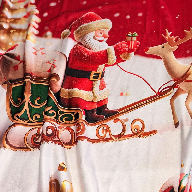 Christmas Chair Cover Tablecloth Set Stretch Santa Print Holiday Dinner Party Decor