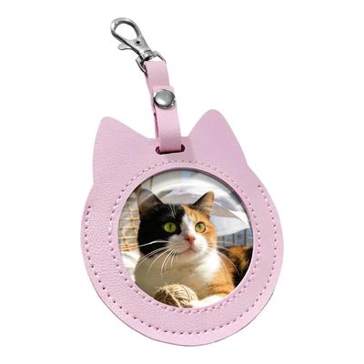 S/L Cat Shaped Round Badge Holder Case Leather Protective Sleeve For Pins, Collectors, Concerts, School & Theme Parties