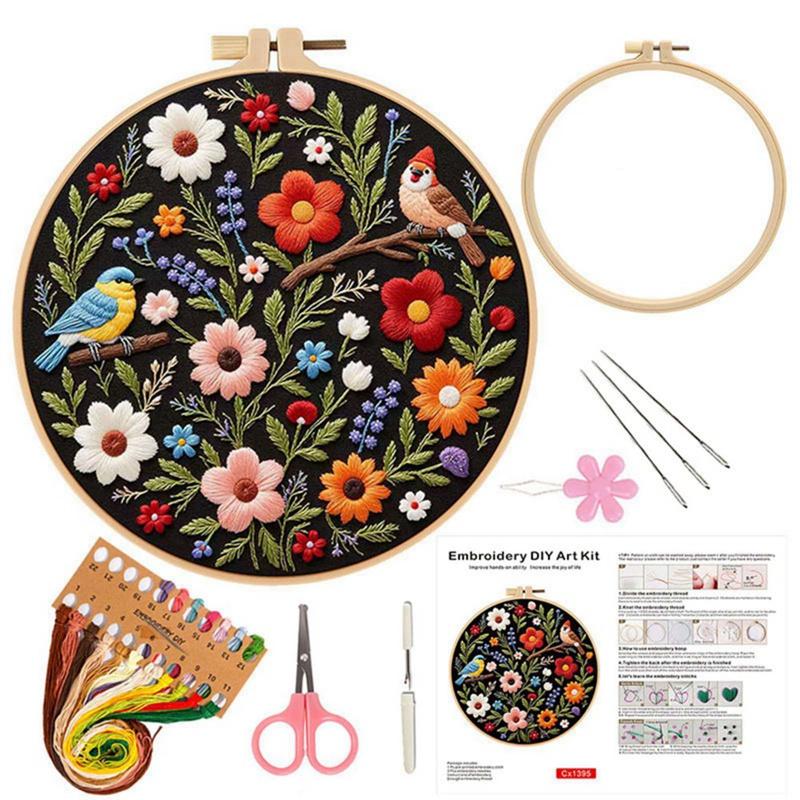 Handmade Embroidery DIY Material Bag Kit Flower and Bird Embroidery Set Enhance Embroidery Skills