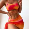 Womens Tie-Dye Print Adjustable Backless 3-Piece Bikini Set With Padded Cups Pool Beach Vacation Swimwear